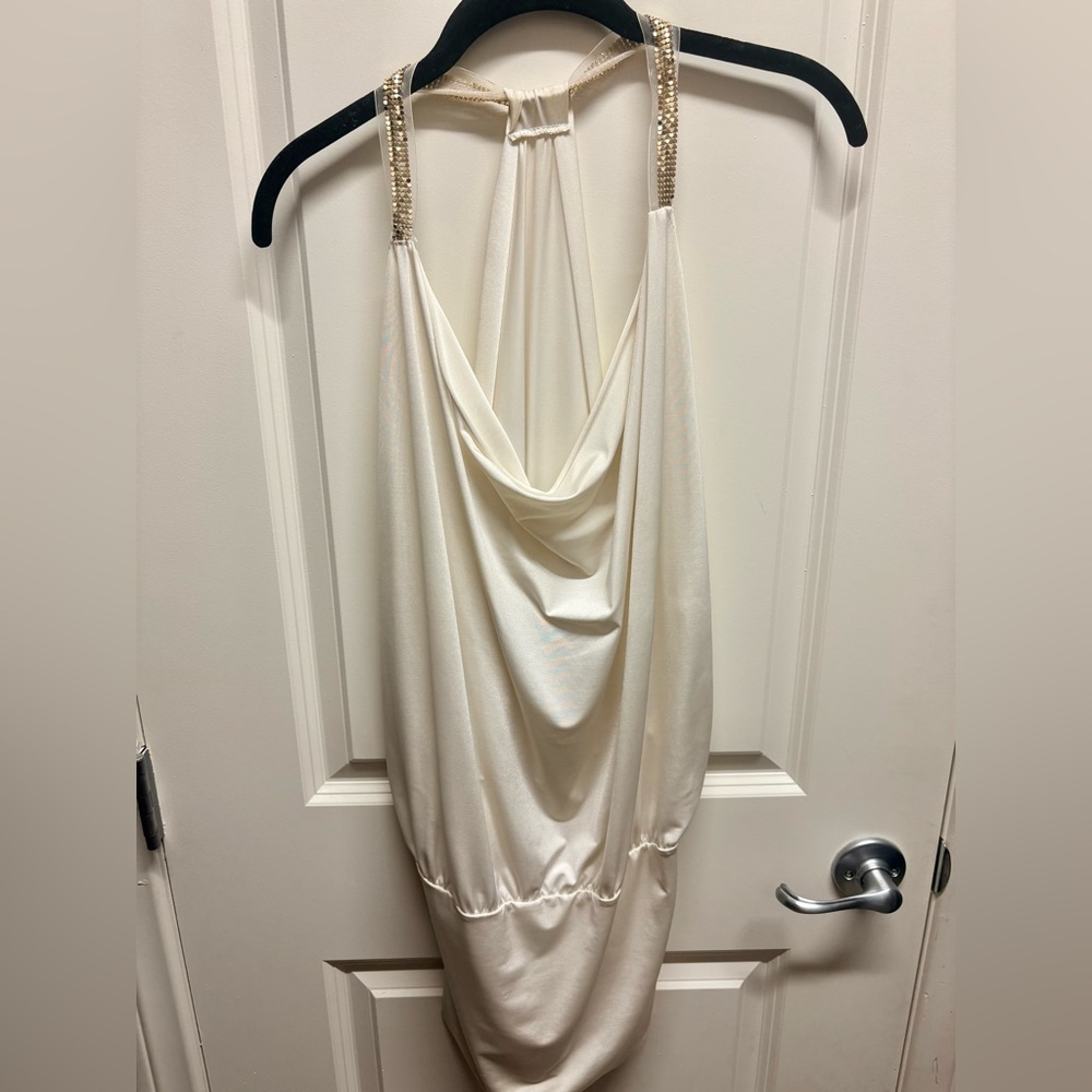Symphony pearl white draped dress